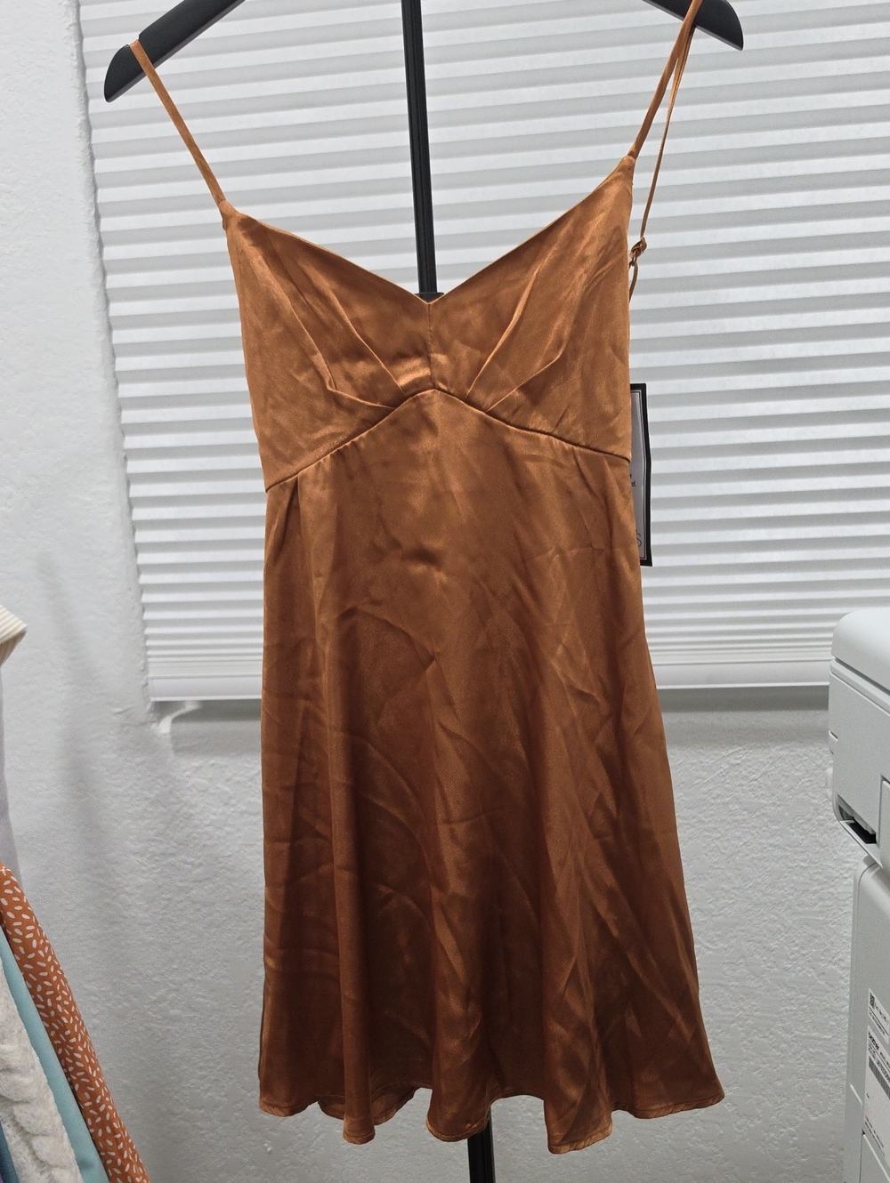 Satin Slip Mini Dress in Copper